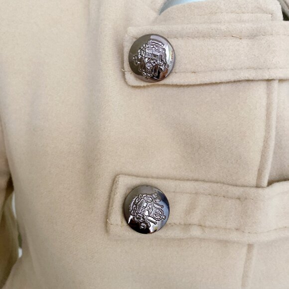 New Lady Women Beige Soft Fleece Retro Military Style Short Jacket Coat - Picture 3 of 7